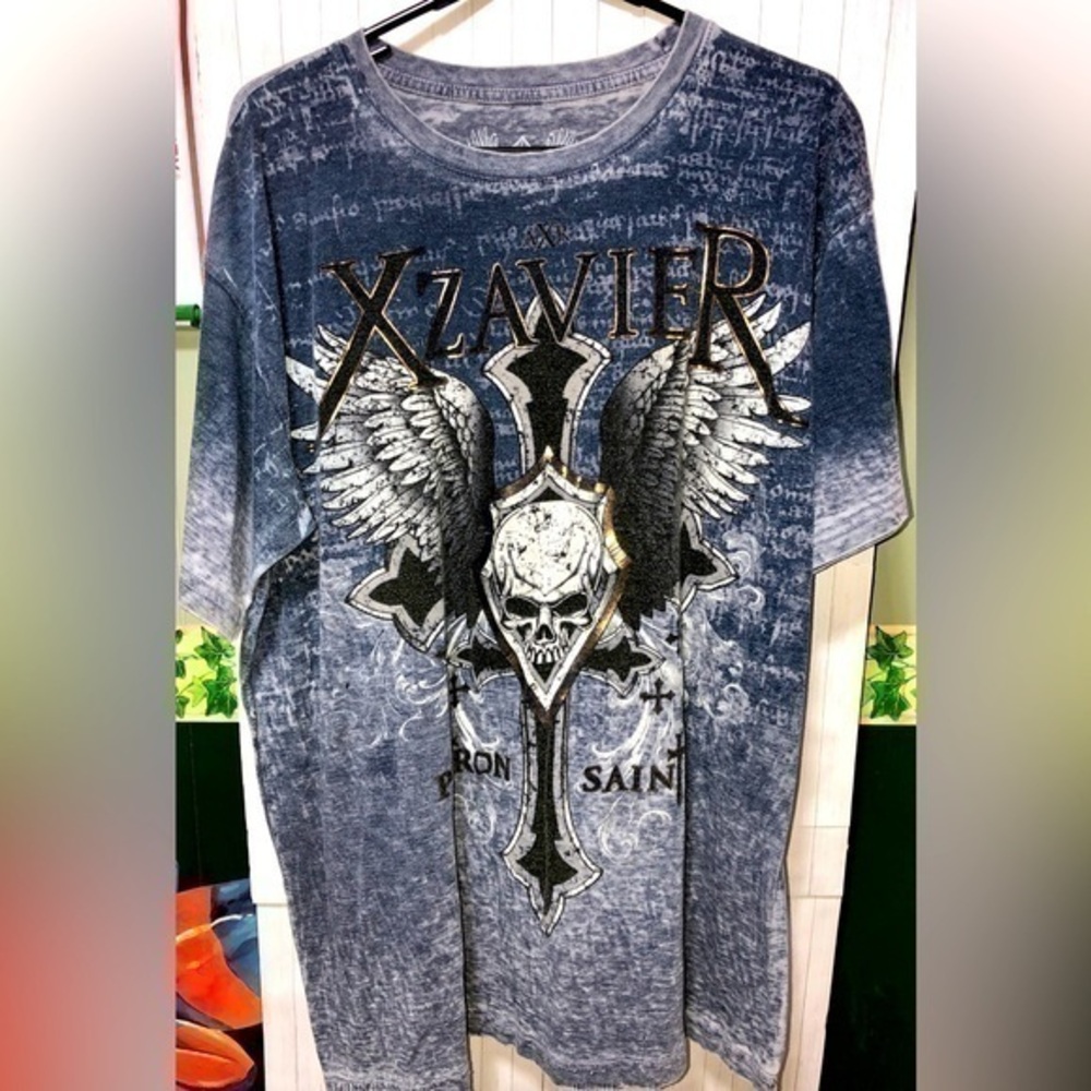 🎯Xzavier Blue Burnout Patron Saint T-shirt